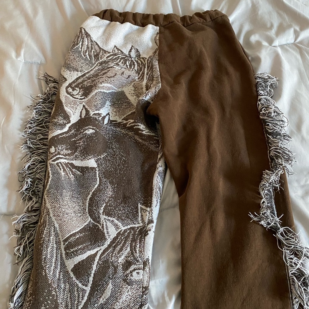 brown & white tapestry pants